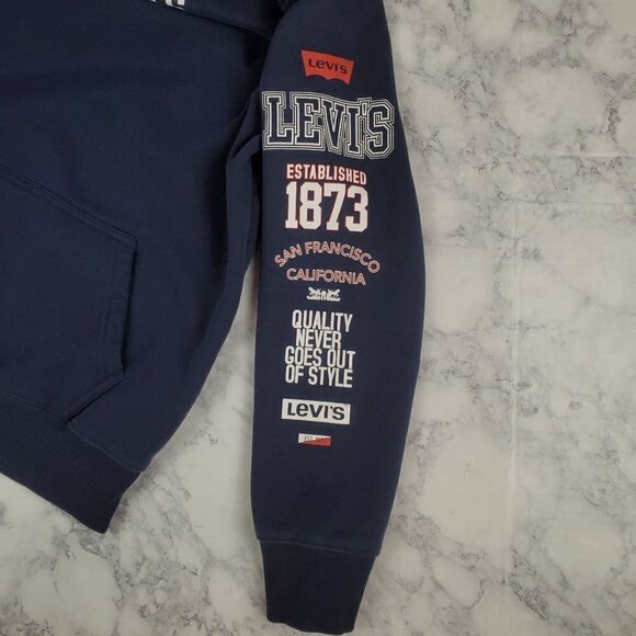 Levi's Boy's Large Navy Blue Hoodie Sweatshirt Sleeve Graphic Logo - Picture 5 of 9